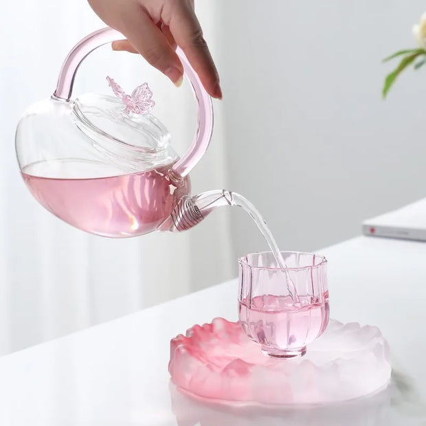 Théière en Verre | Papillon rose
