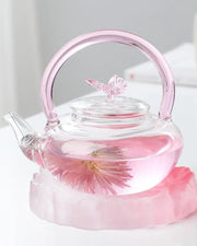 Théière en Verre | Papillon rose