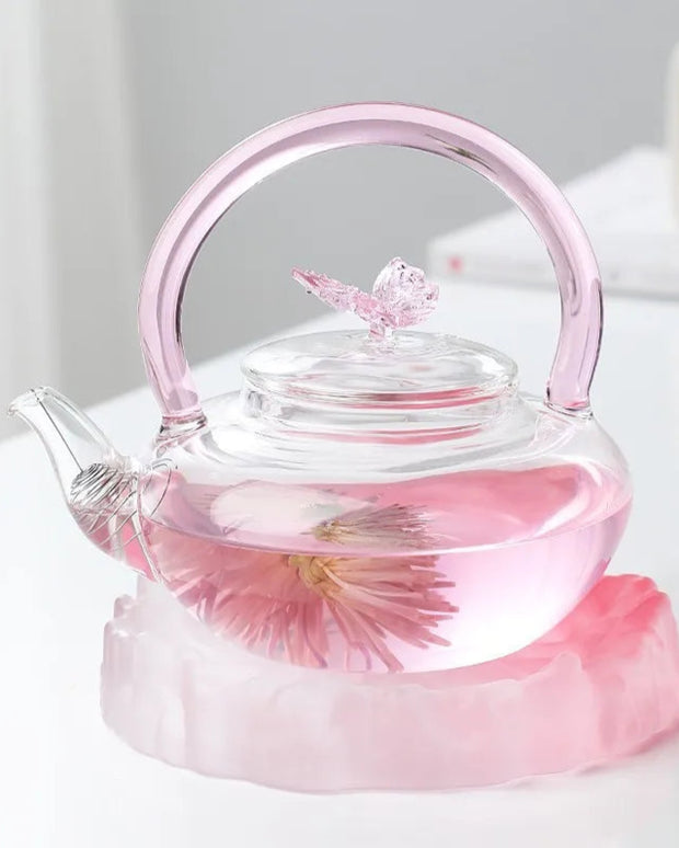 Théière en Verre | Papillon rose