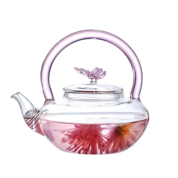 Théière en Verre | Papillon rose