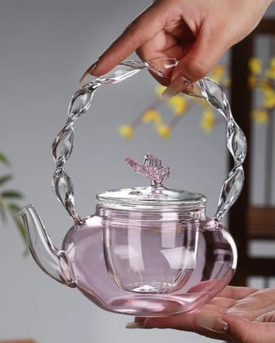 Théière en Verre | Papillon rose