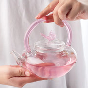 Théière en Verre | Papillon rose