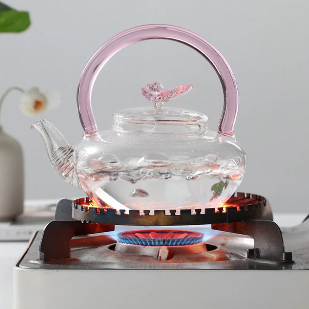 Théière en Verre | Papillon rose