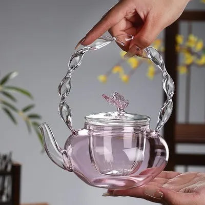 Théière en Verre | Papillon rose