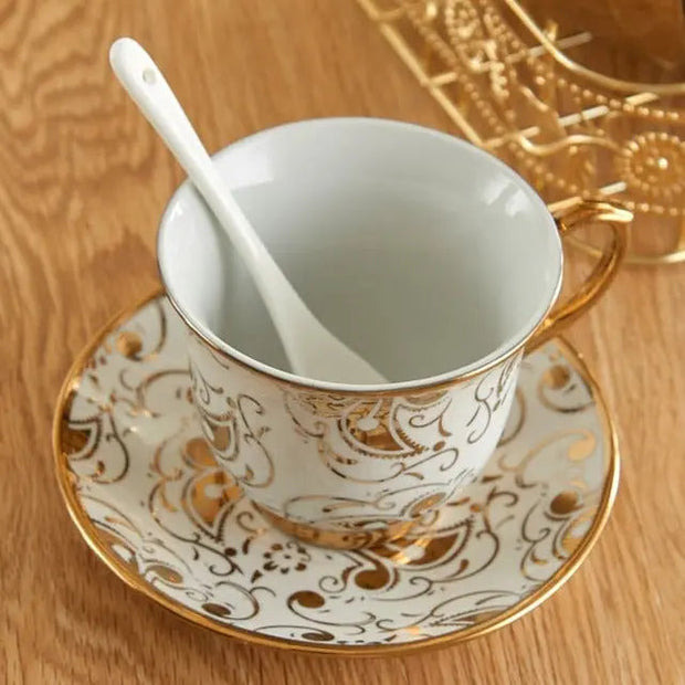 Service à thé Anglais <br> porcelaine blanche et Or